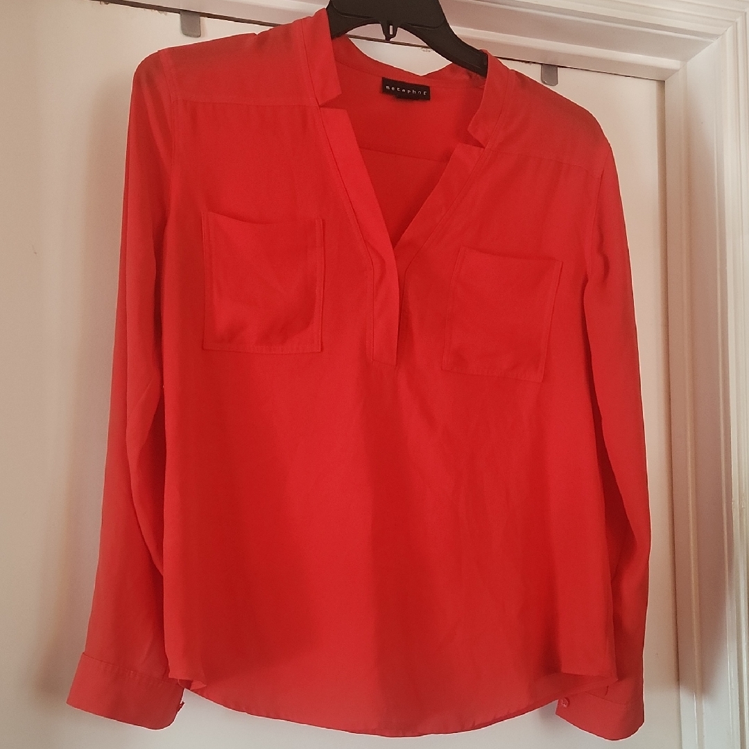 Metaphor Red Long Sleeve Notched Collar Blouse